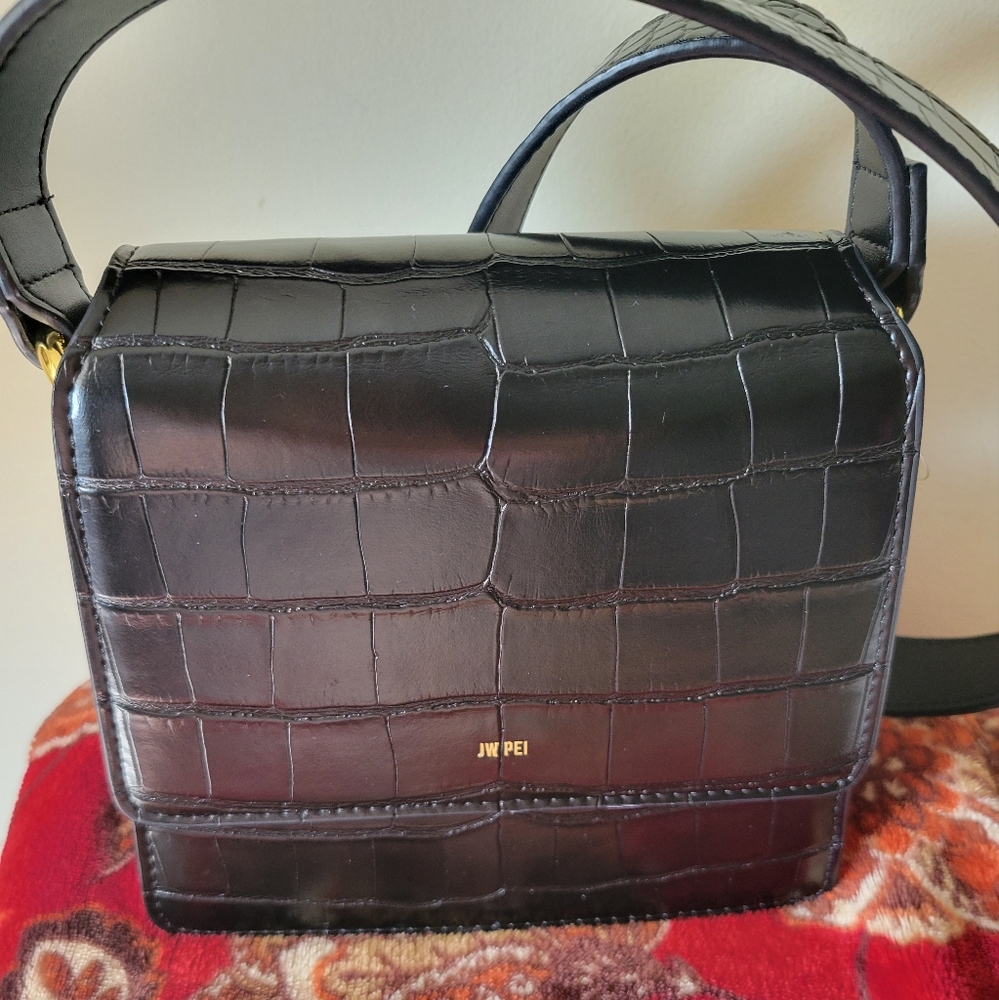JW PEI Dark Croc-Embossed Crossbody / Shoulder Bag
